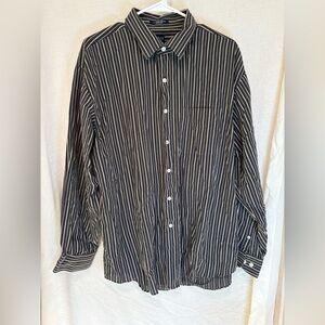 Arrow Long Sleeve Button Up Shirt Men’s XL 17-17.5 Pinstripe Deep Navy